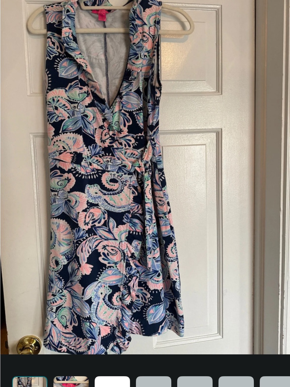 Lilly Pulitzer Navy Floral Wrap Dress with Pink & Light Blue Print